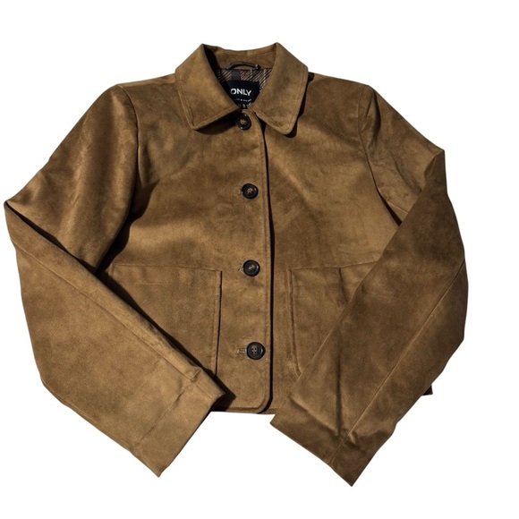Only Jackets & Blazers - ONLY Faux Suede Jacket – Size XS – Brown Cropped Button Front Capsule Wardeobe